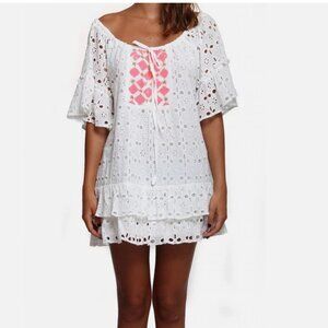 NWT Sundress Romy Short Dress Tunic Cover Up White Pink Sz XS